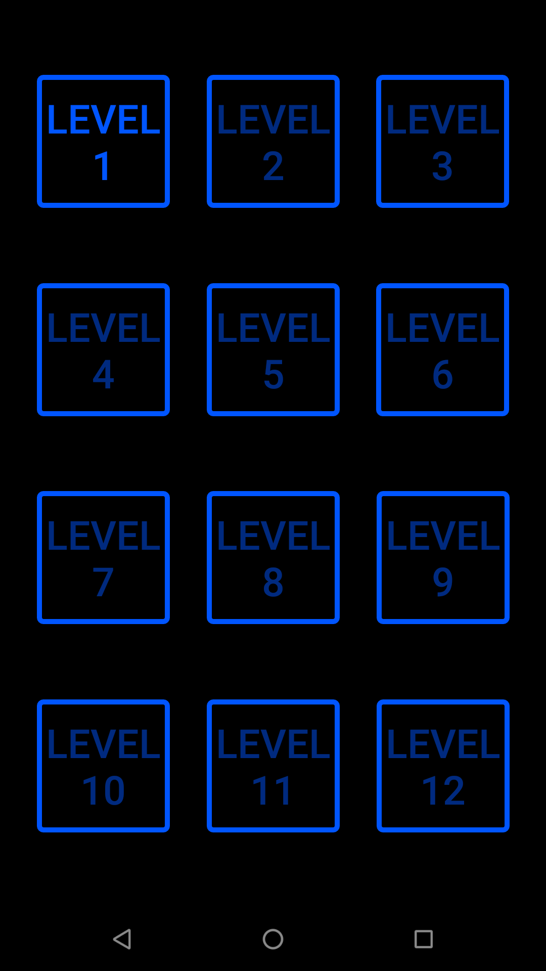 Figure 3 The level selection screen when first opening the app.