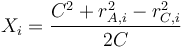 X_i = \frac{C^2 + r_{A,i}^2 - r_{C,i}^2}{2C}