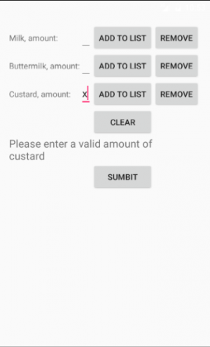 Layout of the activity of the app where items are added to the shopping list