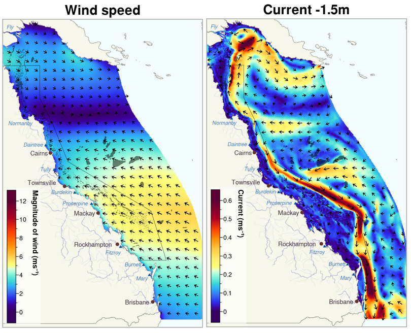 Average yearly windspeeds and subsurface oceanic currents[23]