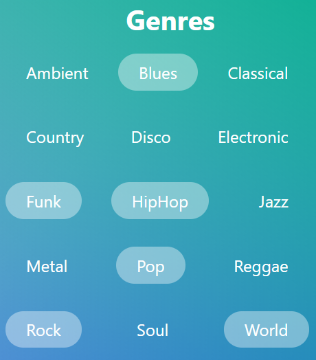 The Genres section with some selected