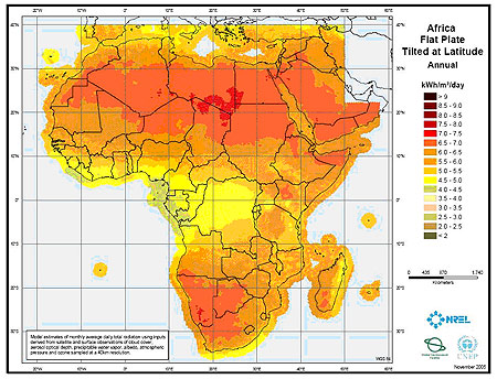map of the solar energy in africa