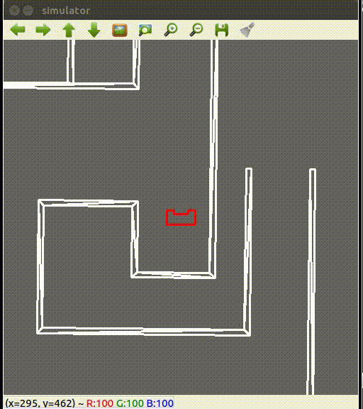 Visualization of the wall follower (and parking) in the simulator.